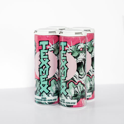Four cans of Texmex on a white background lime margarta
