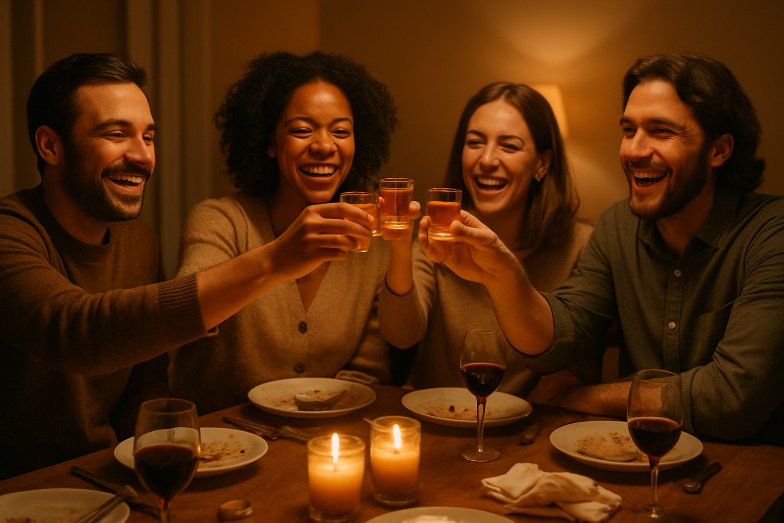 friends enjoying a after dinner shot together